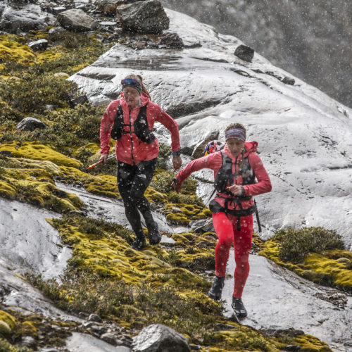 Fernanda Maciel and Kaytlyn Gerbin during the attempt to go around the Continental Ice, in Chalten, Province of Santa Cruz, Argentina.